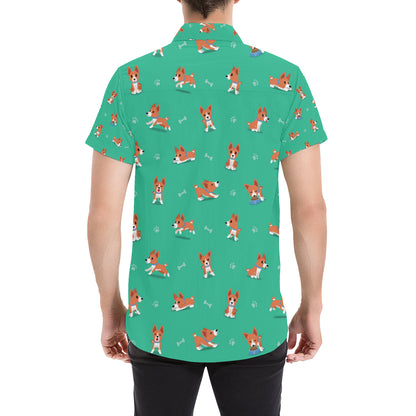 Basenji Pattern Print Design 02 Men's Short Sleeve Button Up Shirt