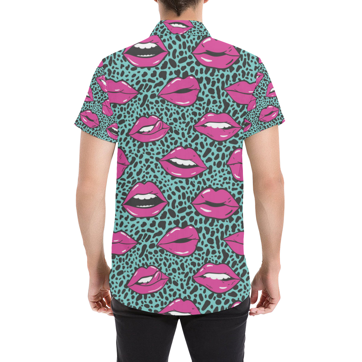 Lip Pattern Print Design 04 Men's Short Sleeve Button Up Shirt