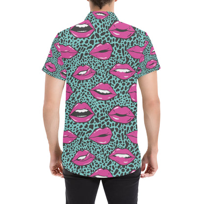 Lip Pattern Print Design 04 Men's Short Sleeve Button Up Shirt
