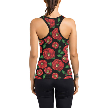 Camellia Pattern Print Design CM07 Women's Racerback Tank Top
