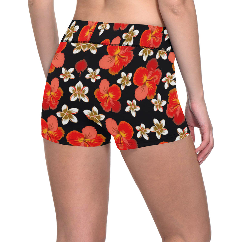 Red Hibiscus Pattern Print Design HB022 Yoga Shorts