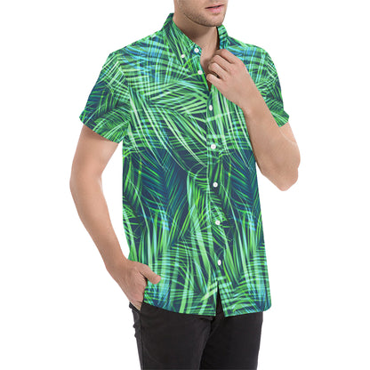 Palm Leaves Pattern Print Design PL02 Men's Short Sleeve Button Up Shirt