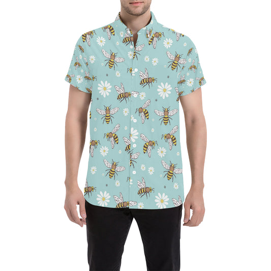 Bee Pattern Print Design BEE010 Men's Short Sleeve Button Up Shirt