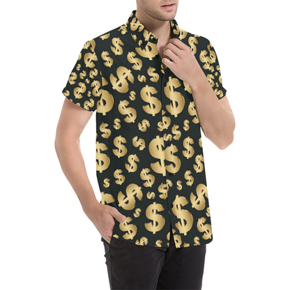 Dollar Pattern Print Design DO04 Men's Short Sleeve Button Up Shirt