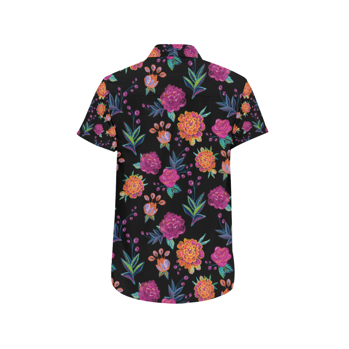 Marigold Pattern Print Design MR02 Men's Short Sleeve Button Up Shirt