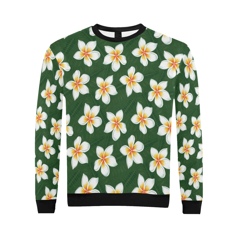 White Plumeria Pattern Print Design PM020 Men Long Sleeve Sweatshirt