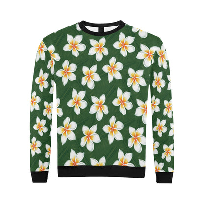 White Plumeria Pattern Print Design PM020 Men Long Sleeve Sweatshirt