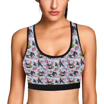 Panda Bear Flower Design Themed Print Sports Bra