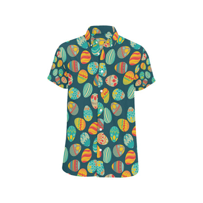 Easter Eggs Pattern Print Design RB09 Men's Short Sleeve Button Up Shirt
