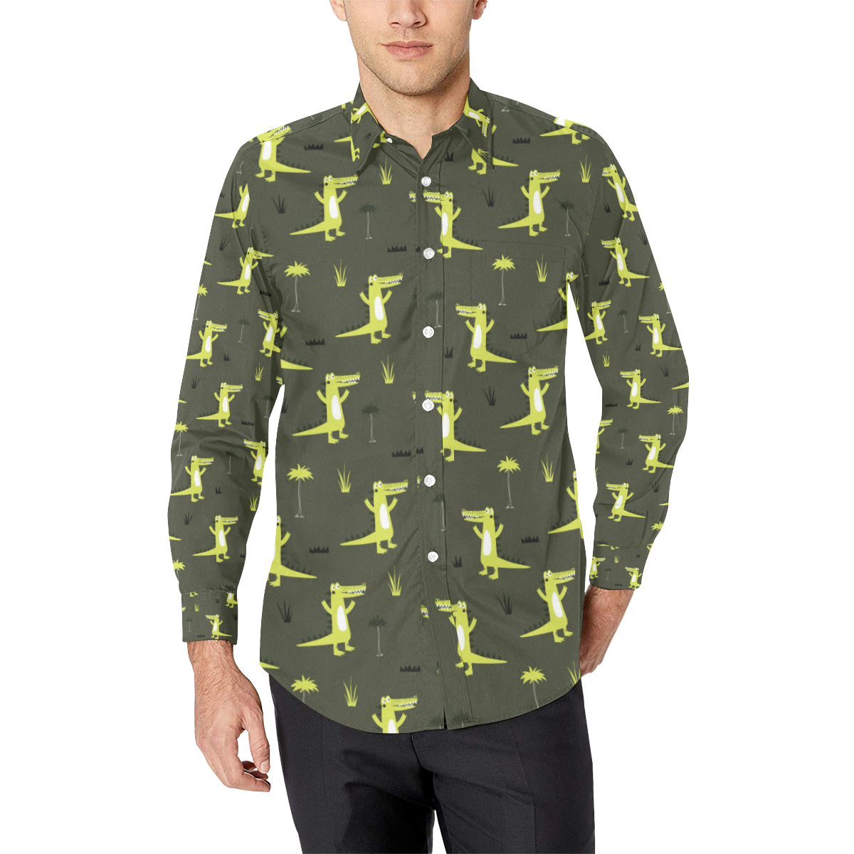 Alligator Pattern Print Design 05 Men's Long Sleeve Shirt