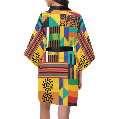 Kente Pattern Print Design 03 Women's Short Kimono