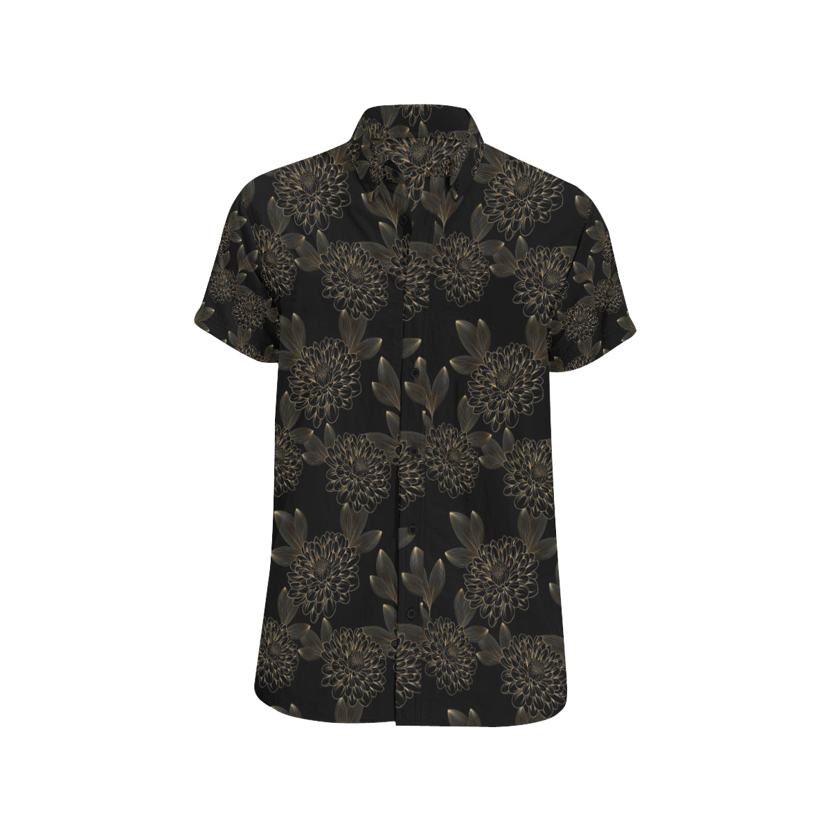 Dahlia Pattern Print Design DH04 Men's Short Sleeve Button Up Shirt