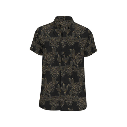 Dahlia Pattern Print Design DH04 Men's Short Sleeve Button Up Shirt