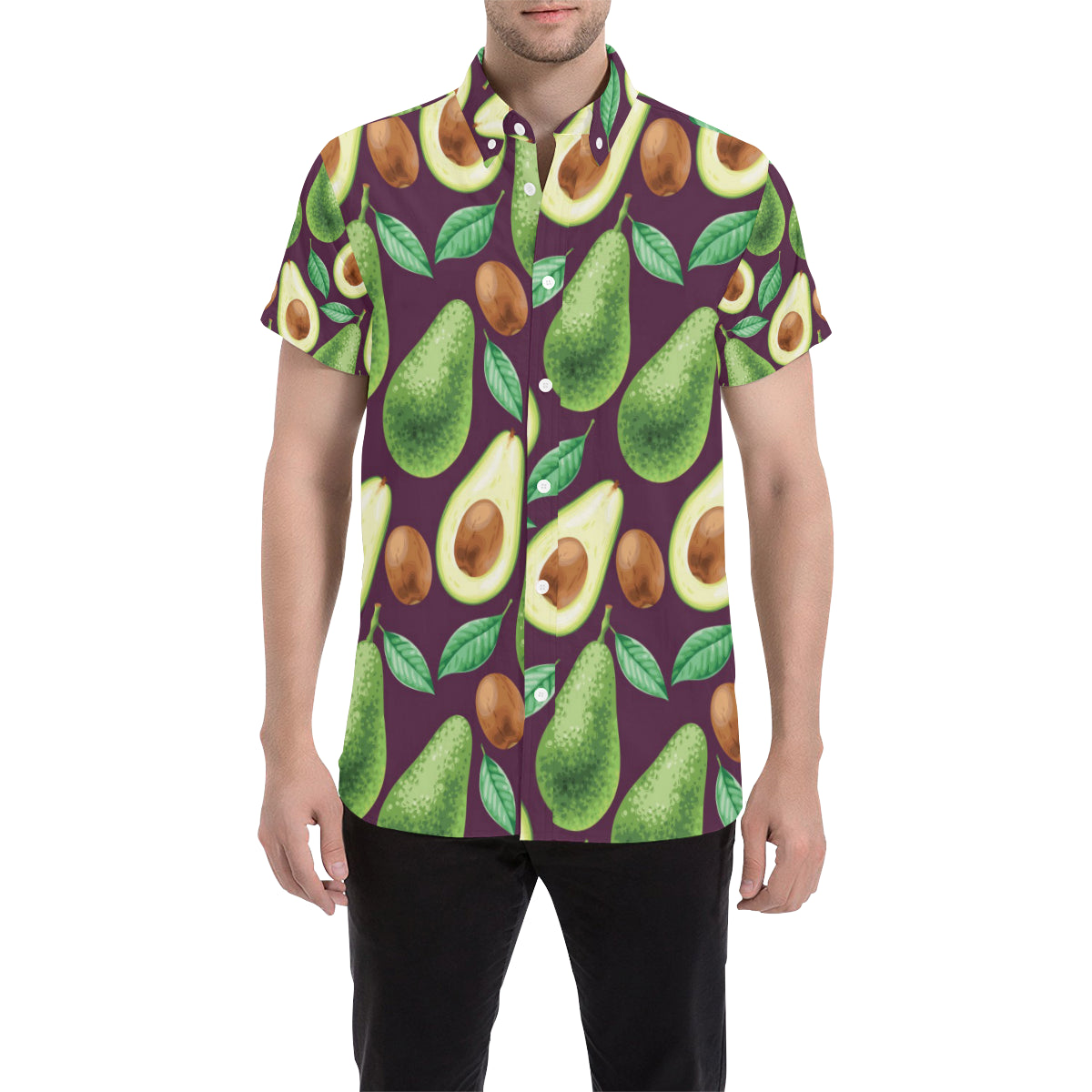 Avocado Pattern Print Design AC08 Men's Short Sleeve Button Up Shirt