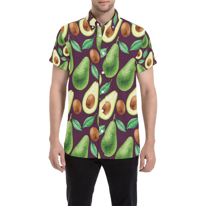 Avocado Pattern Print Design AC08 Men's Short Sleeve Button Up Shirt