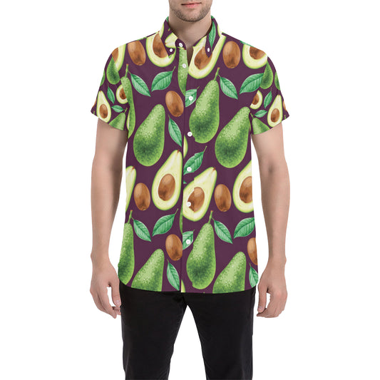 Avocado Pattern Print Design AC08 Men's Short Sleeve Button Up Shirt