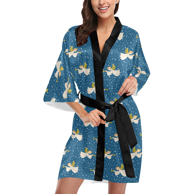 Angel Pattern Print Design 08 Women's Short Kimono