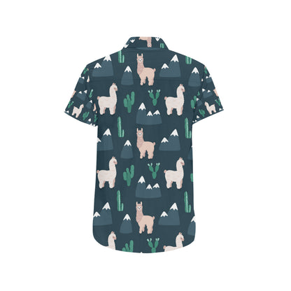 Llama Pattern Print Design 06 Men's Short Sleeve Button Up Shirt
