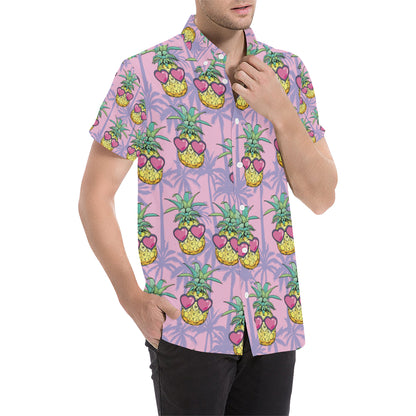Pineapple Pattern Print Design PP06 Men's Short Sleeve Button Up Shirt