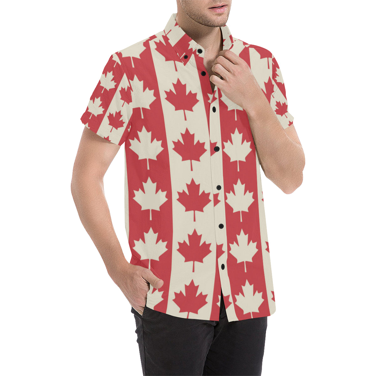 Maple Leaf Pattern Print Design 02 Men's Short Sleeve Button Up Shirt