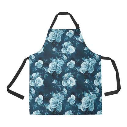 Rose Blue Pattern Print Design RO014 Apron with Pocket