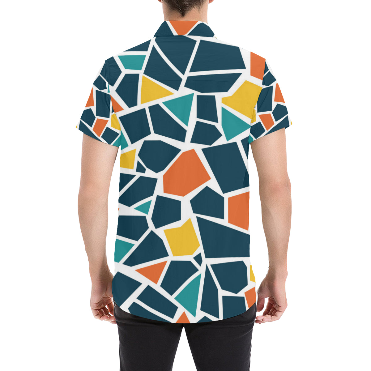 Mosaic Pattern Print Design 02 Men's Short Sleeve Button Up Shirt