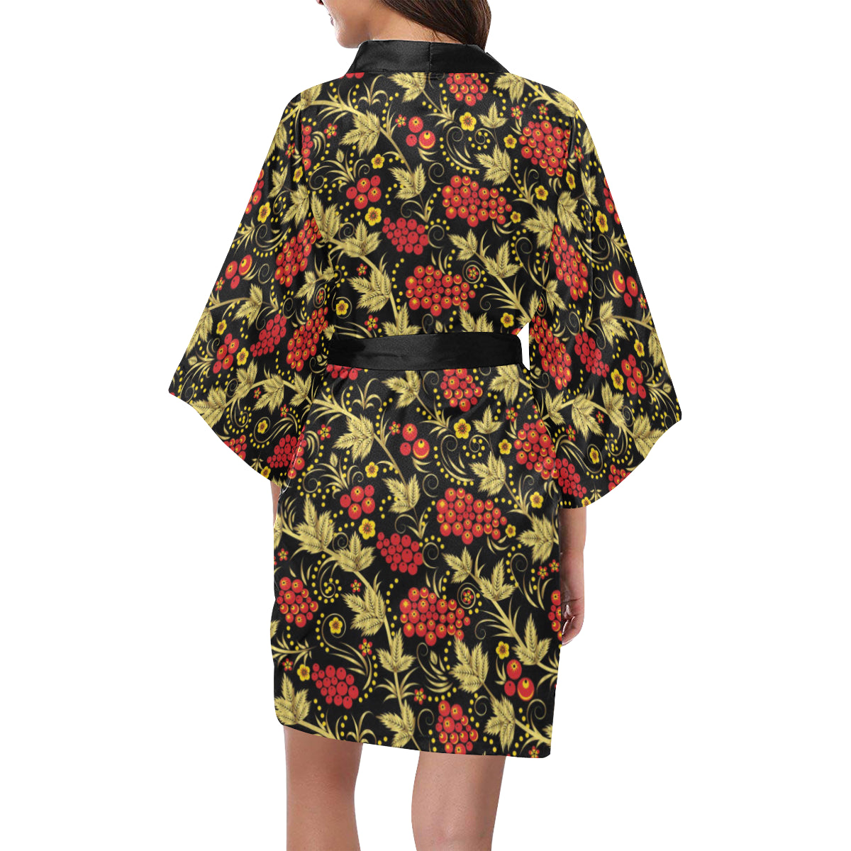 Cranberry Pattern Print Design CB02 Women's Short Kimono