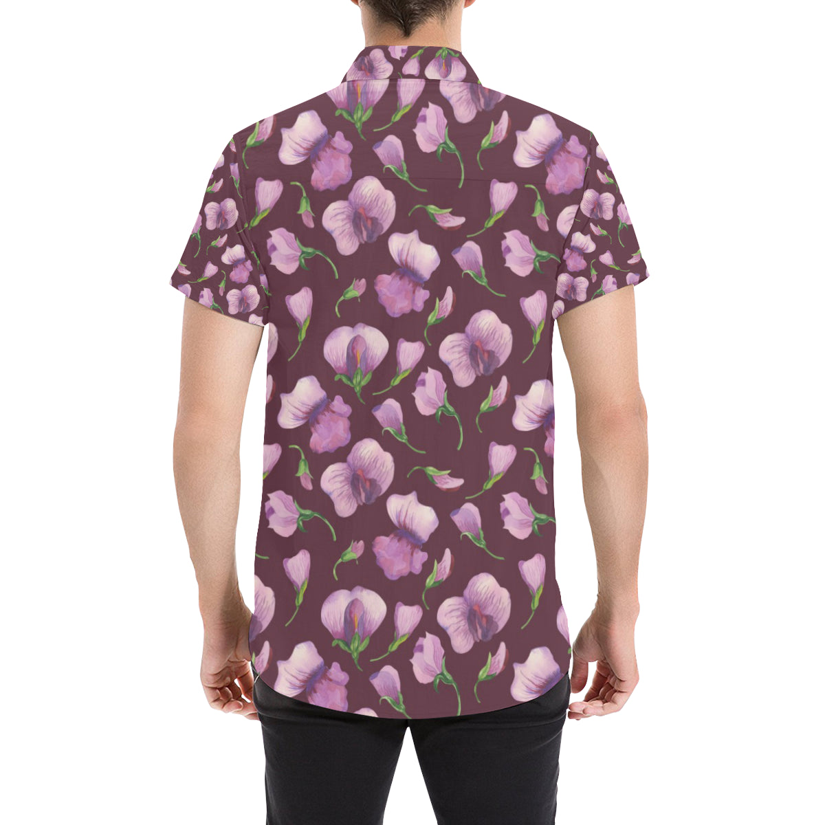 Peony Pattern Print Design PE010 Men's Short Sleeve Button Up Shirt