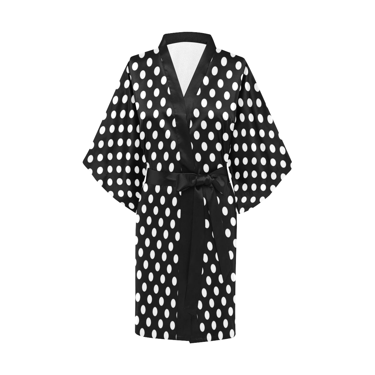 Polka Dot Black White Pattern Print Design 03 Women's Short Kimono