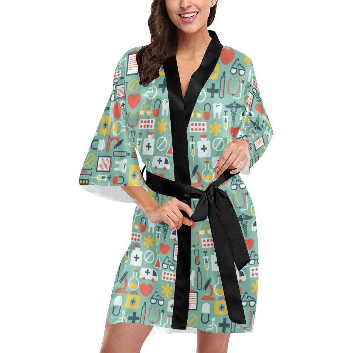 Medical Pattern Print Design 02 Women's Short Kimono