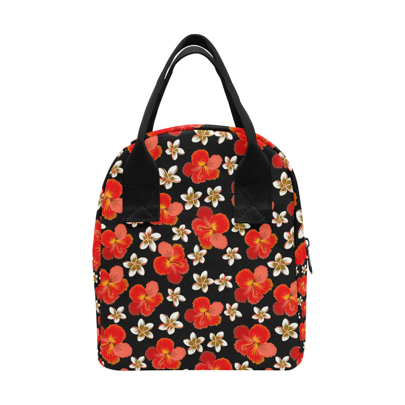 Red Hibiscus Pattern Print Design HB022 Insulated Lunch Bag