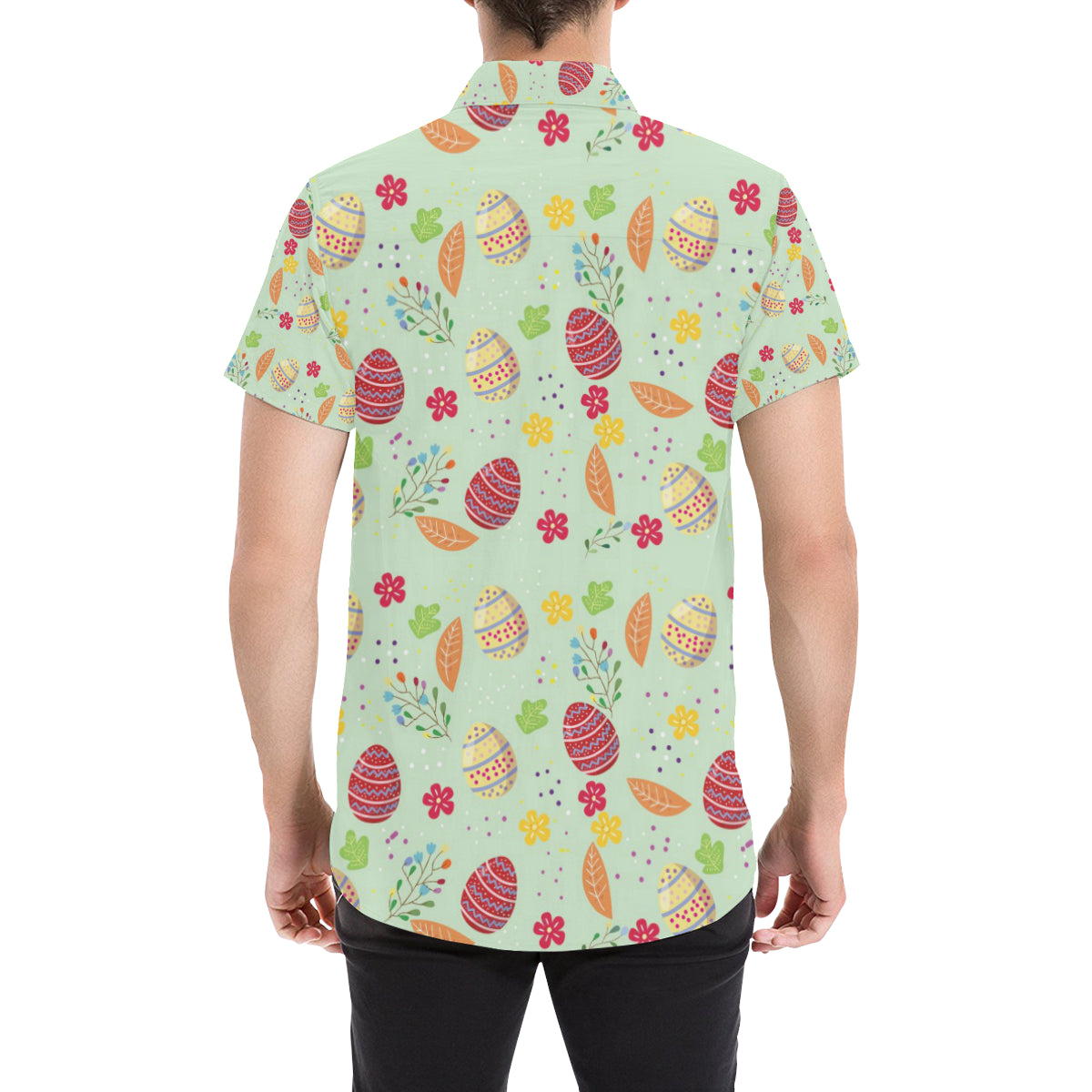 Easter Eggs Pattern Print Design RB07 Men's Short Sleeve Button Up Shirt