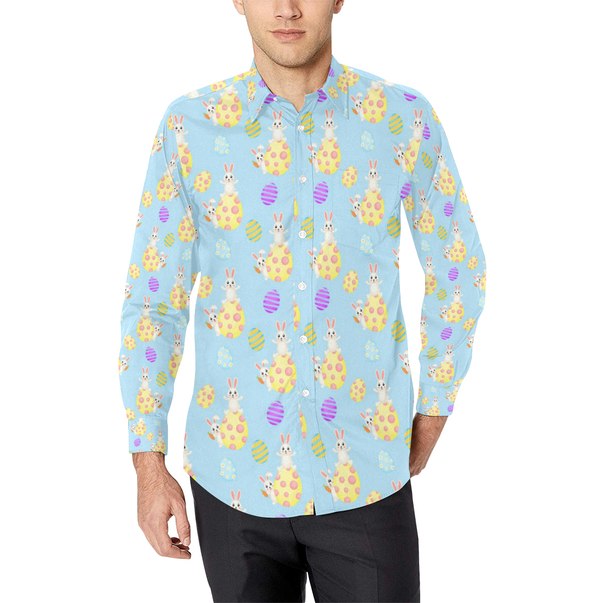 Easter Eggs Pattern Print Design RB015 Men's Long Sleeve Shirt