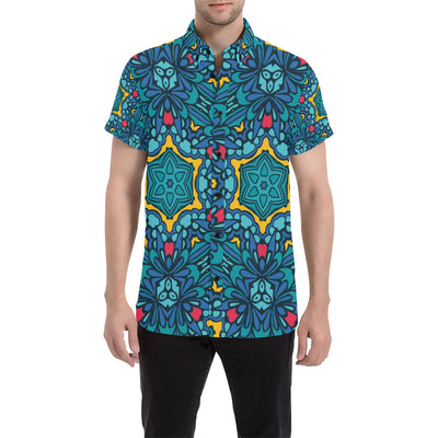 Kaleidoscope Pattern Print Design 04 Men's Short Sleeve Button Up Shirt