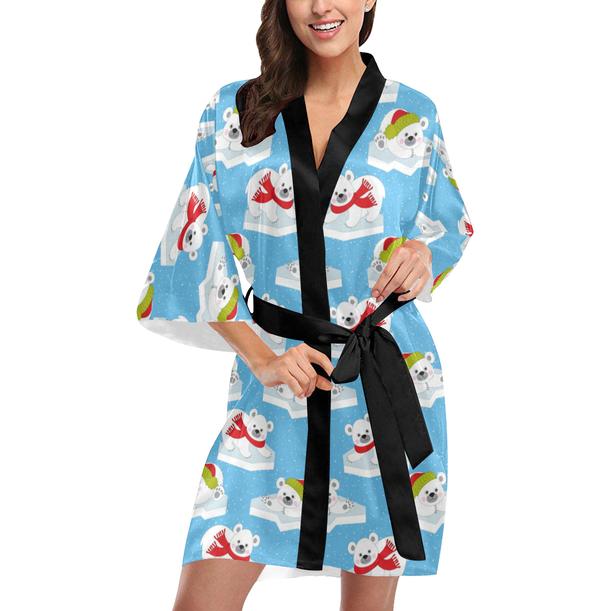 Polar Bear Pattern Print Design PB06 Women Kimono Robe