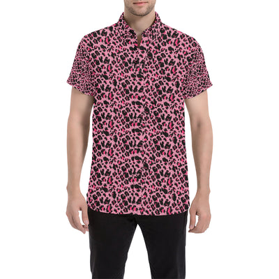 Cheetah Pink Pattern Print Design 01 Men's Short Sleeve Button Up Shirt