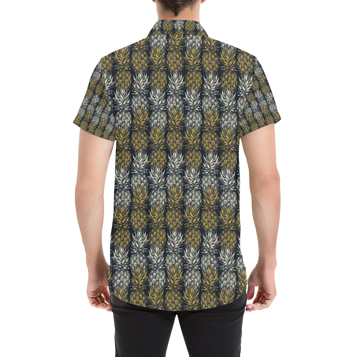 Pineapple Print Design Pattern Men's Short Sleeve Button Up Shirt