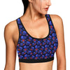 Skull Roses Neon Design Themed Print Sports Bra