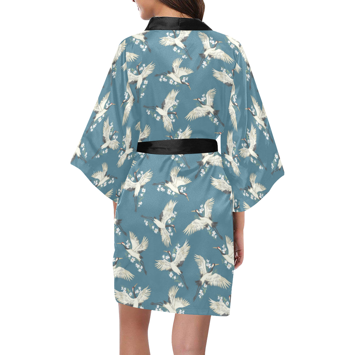 Crane Pattern Print Design 02 Women's Short Kimono