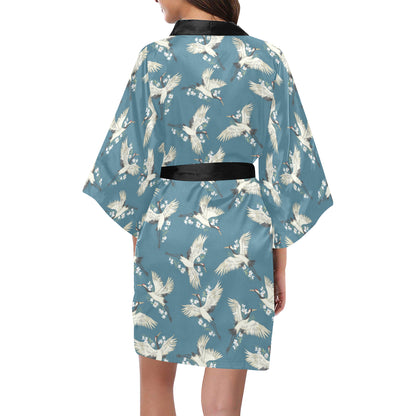 Crane Pattern Print Design 02 Women's Short Kimono