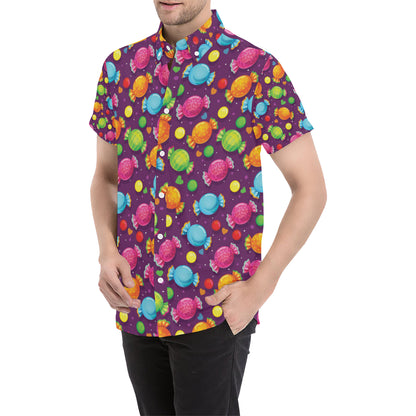 Candy Pattern Print Design CA05 Men's Short Sleeve Button Up Shirt