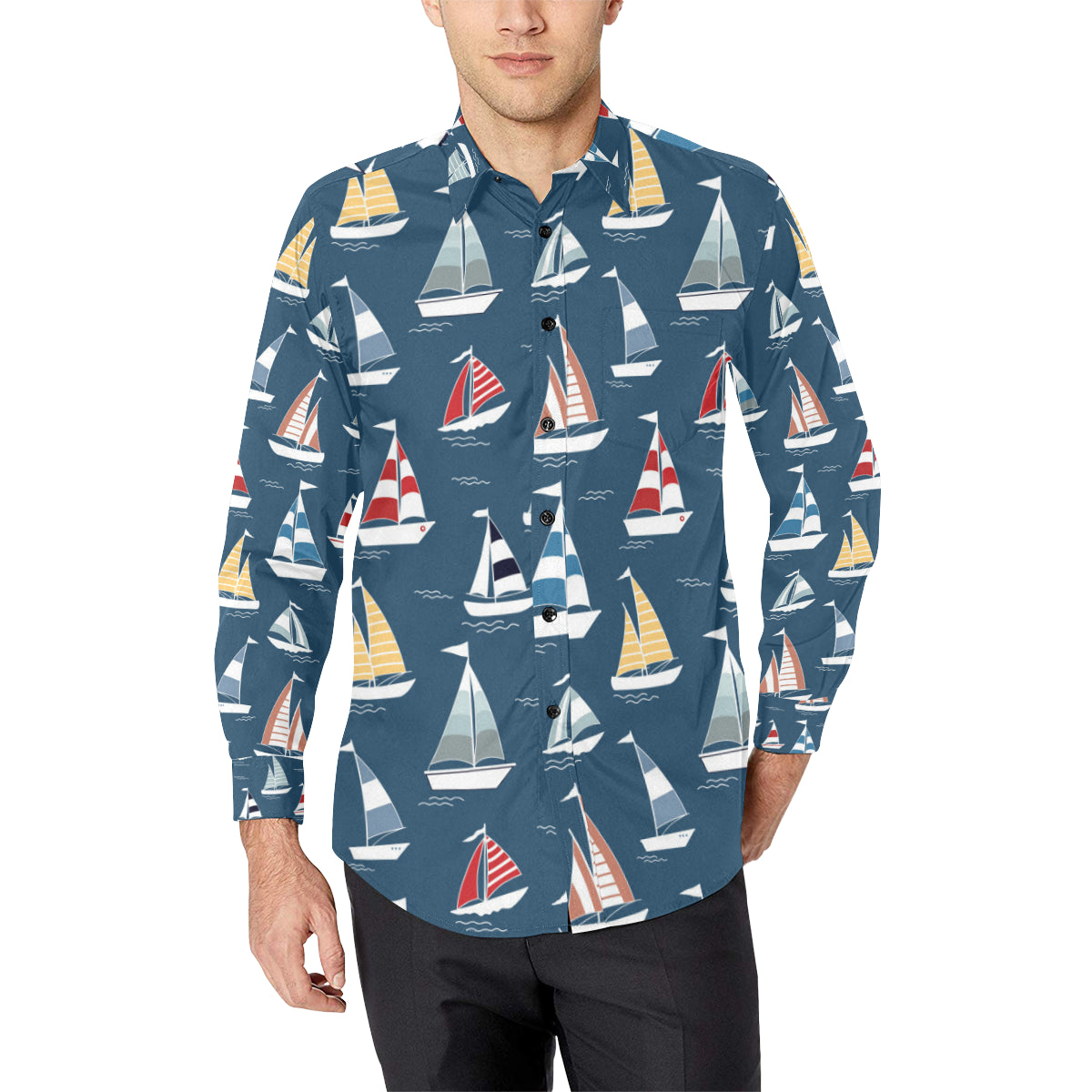 Sailing Ships Pattern Print Design A04 Men's Long Sleeve Shirt