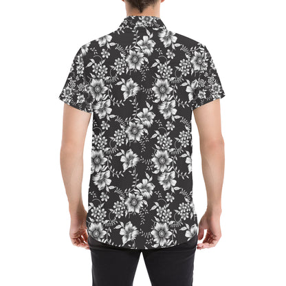 Gerberas Pattern Print Design GB02 Men's Short Sleeve Button Up Shirt