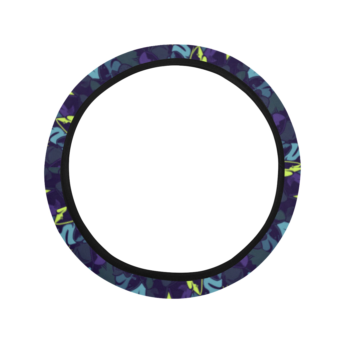 Shark Neon color Print Steering Wheel Cover with Elastic Edge