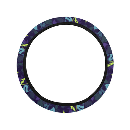 Shark Neon color Print Steering Wheel Cover with Elastic Edge
