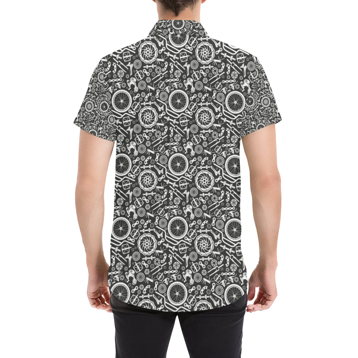 Bicycle Tools Pattern Print Design 02 Men's Short Sleeve Button Up Shirt