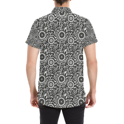 Bicycle Tools Pattern Print Design 02 Men's Short Sleeve Button Up Shirt