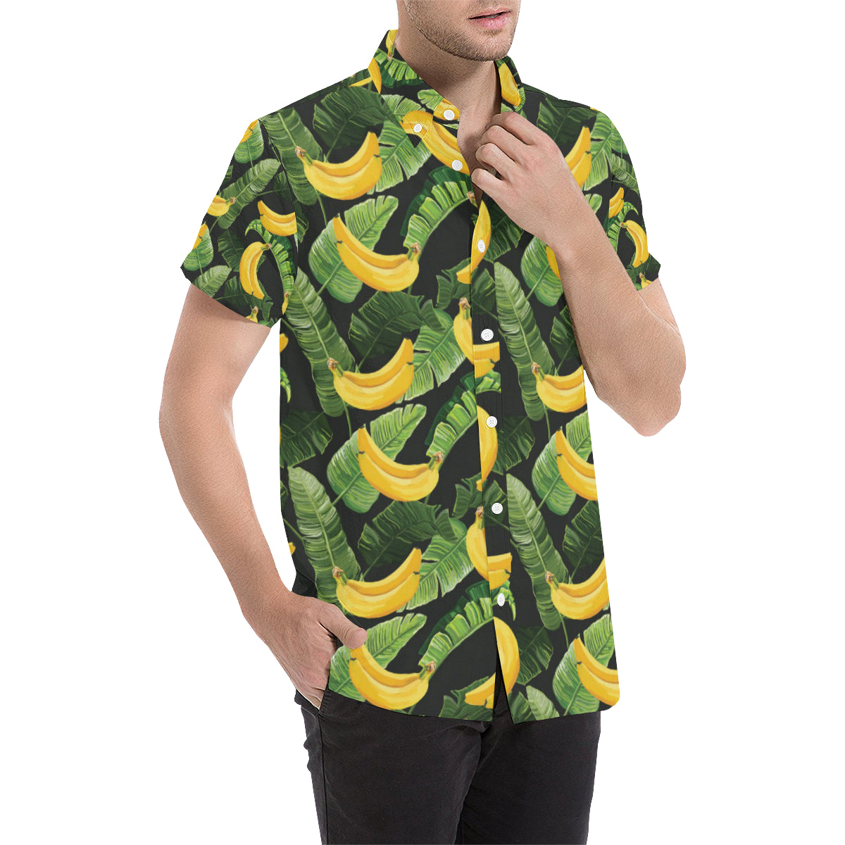 Banana Pattern Print Design BA01 Men's Short Sleeve Button Up Shirt