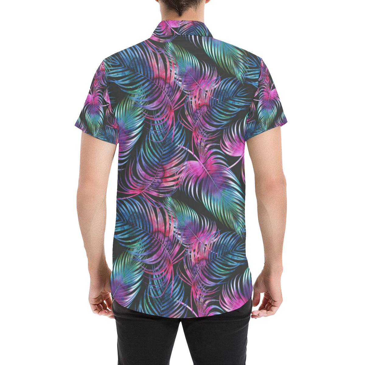 Palm Leaves Pattern Print Design PL010 Men's Short Sleeve Button Up Shirt
