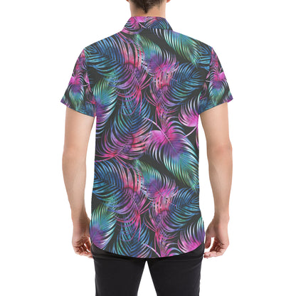 Palm Leaves Pattern Print Design PL010 Men's Short Sleeve Button Up Shirt